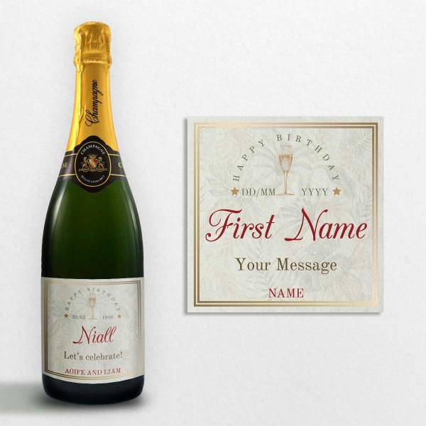 Happy Birthday Any Name Personalised Champagne