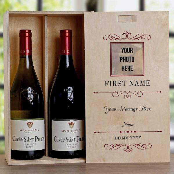 Any Message And Photo - Personalised Wooden Double Wine Box