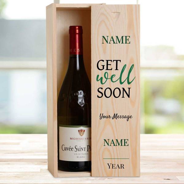 Any Name Get Well Soon - Personalised Wooden Single Wine Box