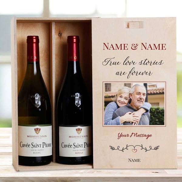 True Love Stories Are Forever Any Photo - Personalised Wooden Double Wine Box