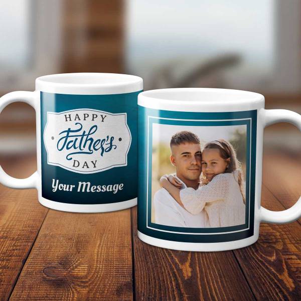 Any Photo And Message Happy Father's Day Blue - Personalised Mug