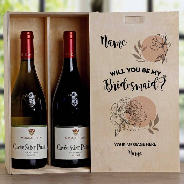 Will You Be My Bridesmaid? Flowers - Personalised Wooden Double Wine Box