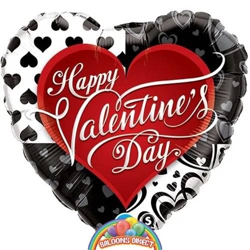 Happy Valentine's Day Black Hearts Balloon in a Box