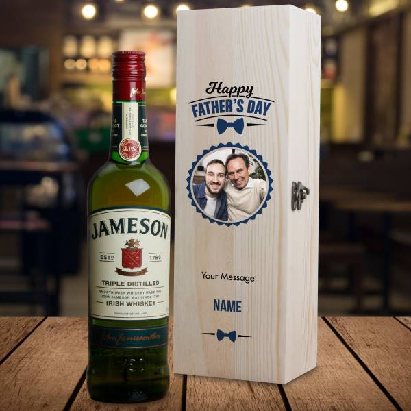 Happy Father's Day Photo Whiskey - Personalised Wooden Box