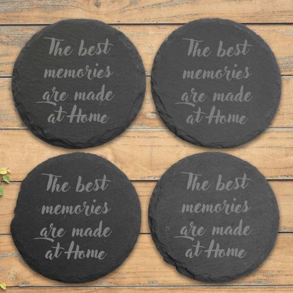 Round Slate Coasters - Any Text (Set of 4)