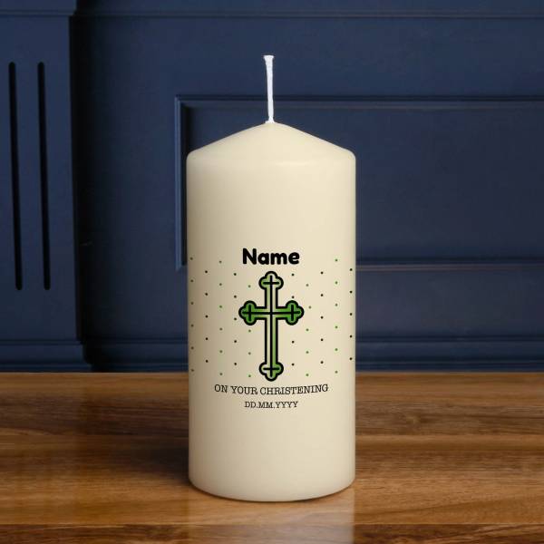 On The Christening Of Any Name Cross - Personalised Candle