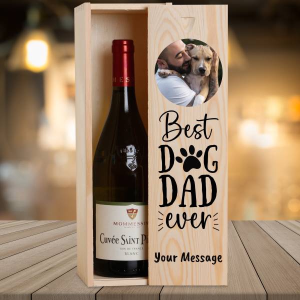 Best Dog Dad Ever - Personalised Wooden Single Wine Box