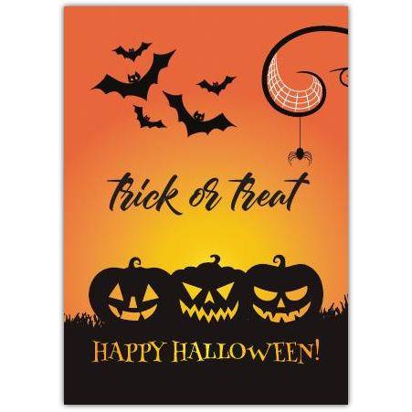 Trick Or Treat Happy Halloween Orange Card