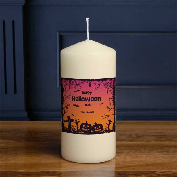 Happy Halloween Silhouette - Halloween Personalised Candle