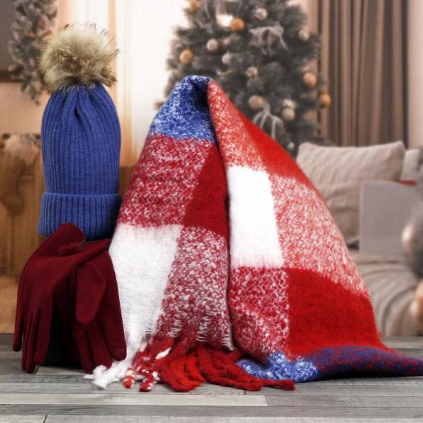 The Luxury Cosy Hat, Scarf & Glove Gift Set - Blue & Red