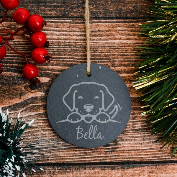 Dog's Name - Personalised Round Slate Hanging Decoration