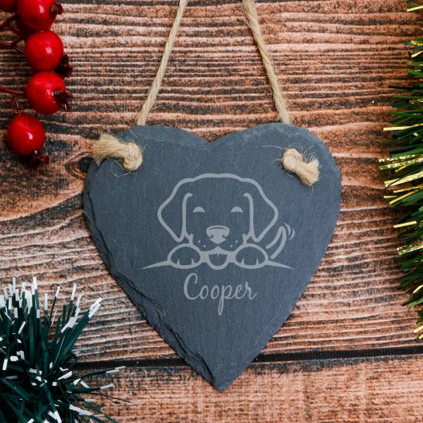 Dog's Name - Personalised Heart Slate Hanging Decoration