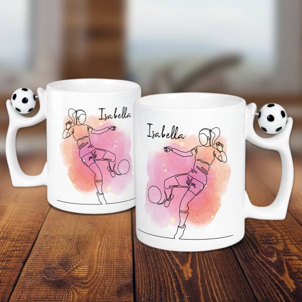 Any Name Football Player Pink - Personalised Football Handle Mug