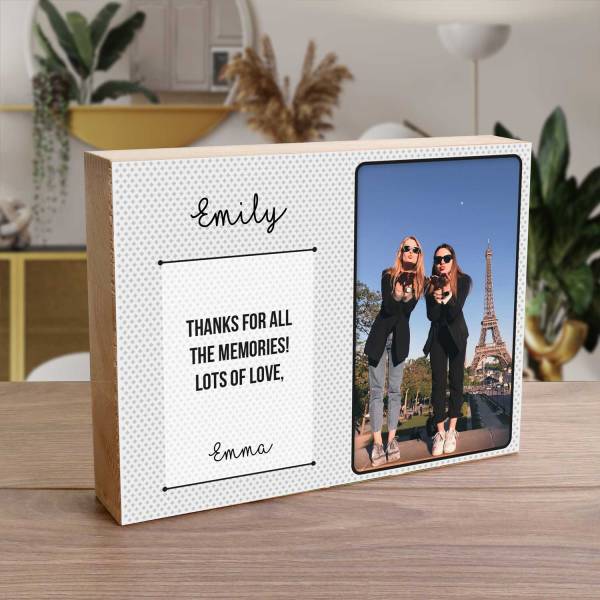 Any Name, Message And Photo Grey Design - Wooden Photo Blocks