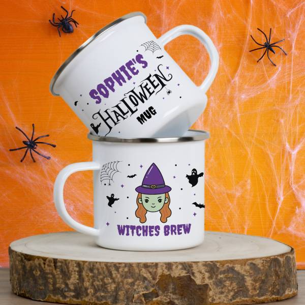 Name's Halloween Mug, Witches Brew - Personalised Enamel Mug