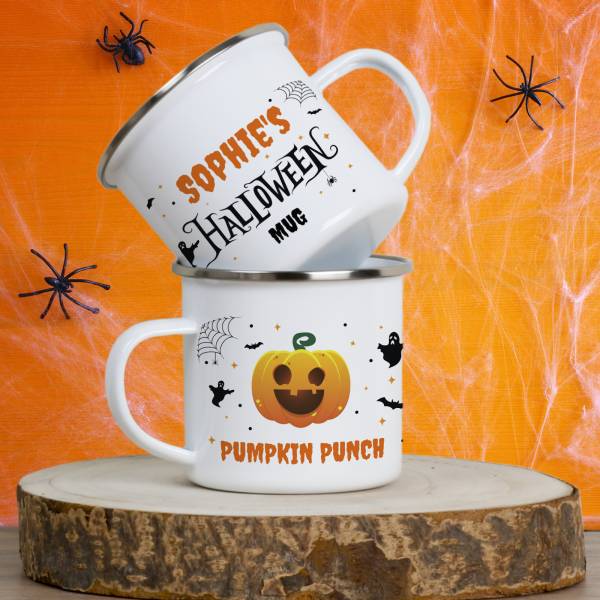 Name's Halloween Mug, Pumpkin Punch - Personalised Enamel Mug