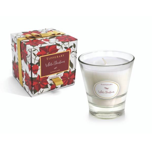 Tipperary Crystal Poinsettia Tumbler Candle - White Christmas