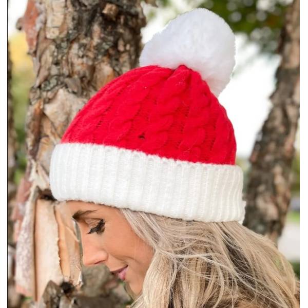 Christmas Pom Pom Decor Cable Knit Beanie Hat