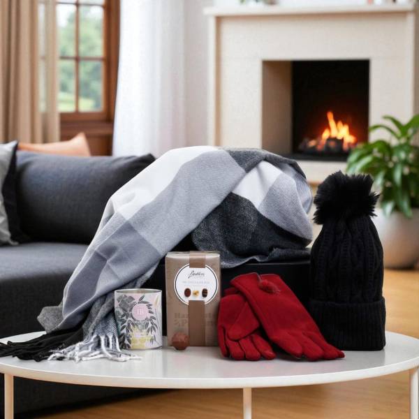 Luxury Cosy Scarf Candle & Chocs Set - Black, Grey & Burgundy