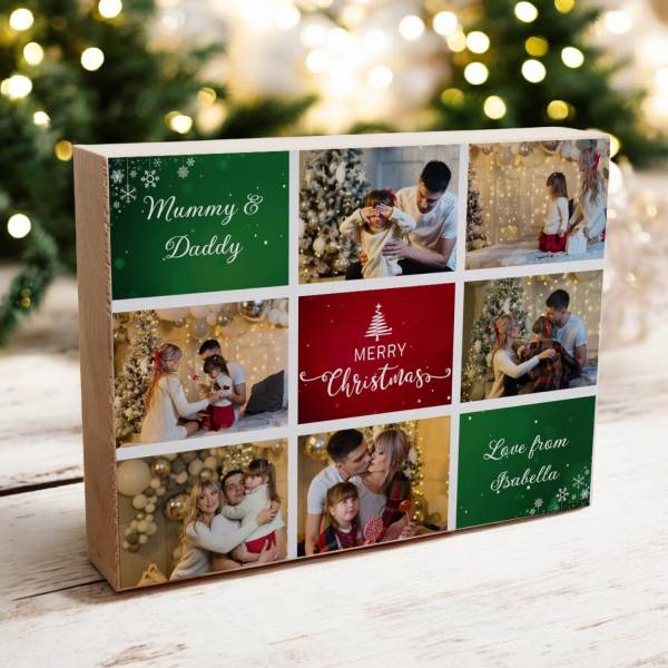 Any 6 Photos Merry Christmas - Wooden Photo Blocks