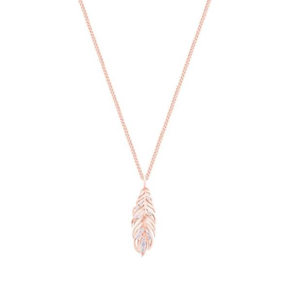 Tipperary Crystal Feather Pendant RG Inset With Clear Cz