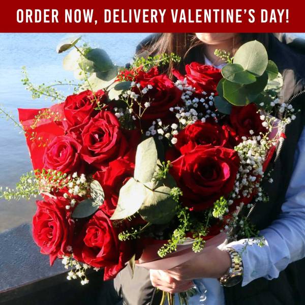 Valentine's Dozen Premium Red Roses Bouquet