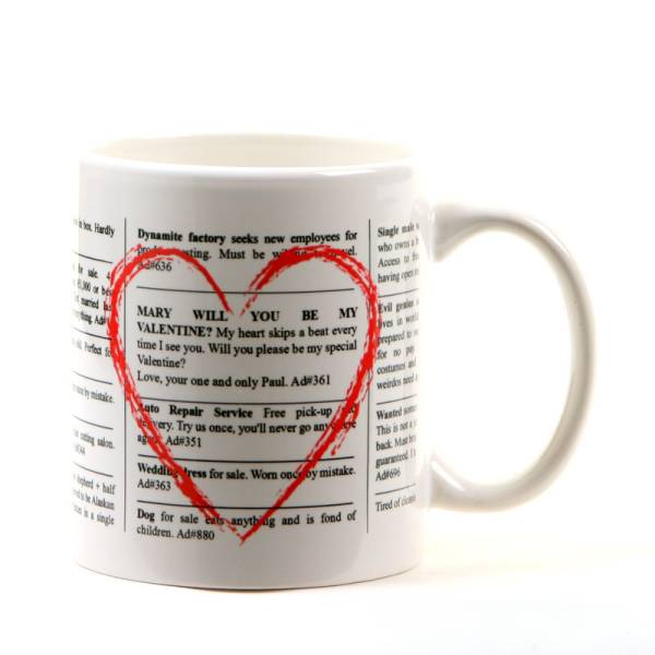 Will You Be My Valentine Classified Advert Mug