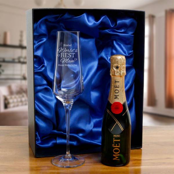 World's Best Mam - Personalised Crystal Flute with Snipe Bottle in Gift Box