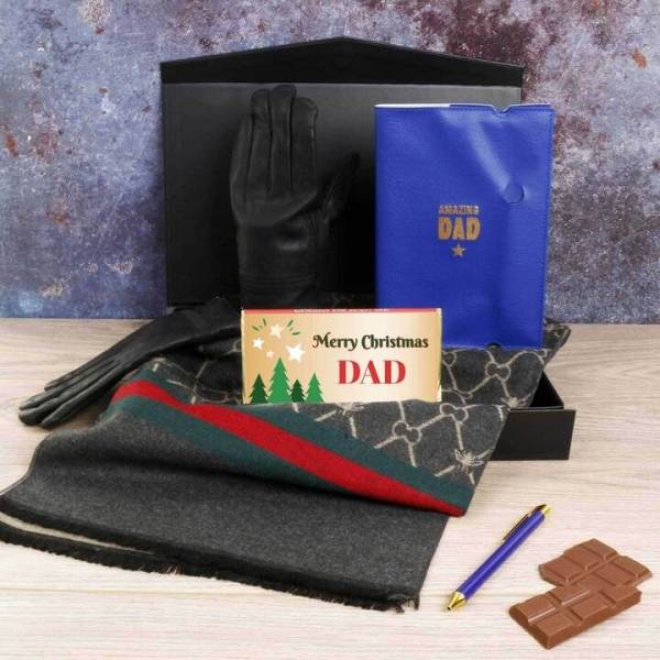 Merry Christmas Dad Luxury Scarf, Gloves, Notebook & Pen Gift Set