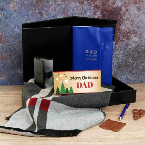 Merry Christmas Dad Luxury Scarf, Wallet, Notebook & Pen Gift Set