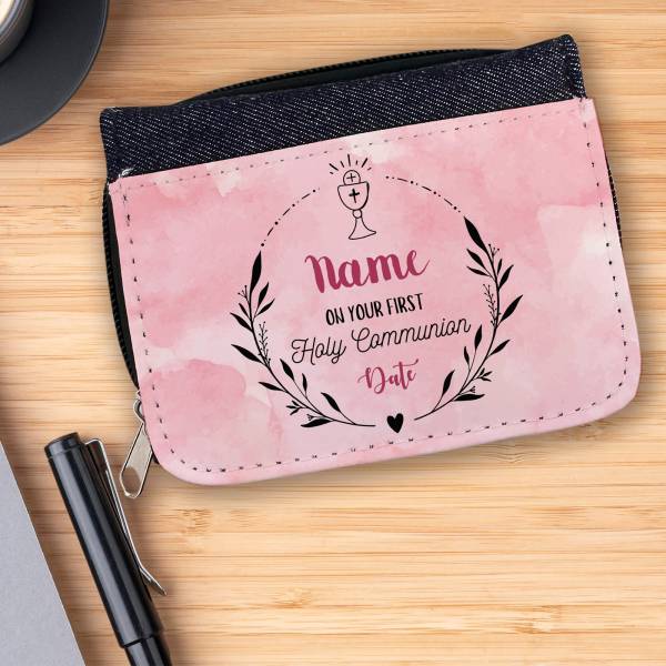 On Your First Holy Communion Pink Personalised Wallet