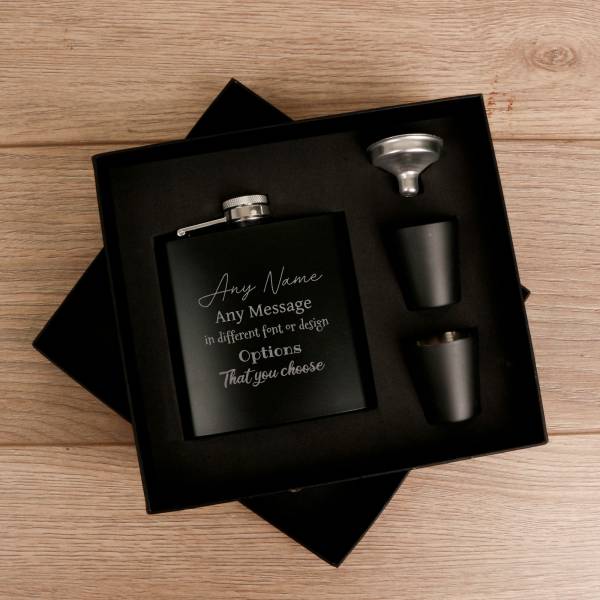 Personalised Coated Black Hip Flask