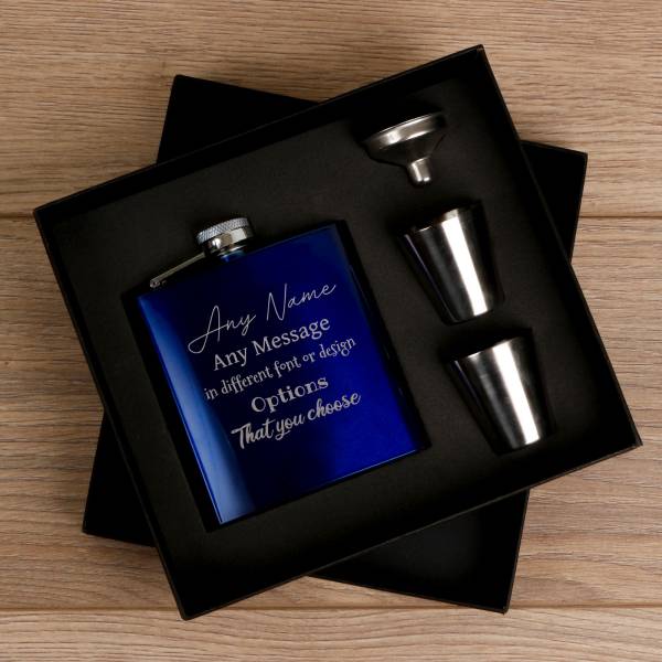 Personalised Coated Blue Hip Flask