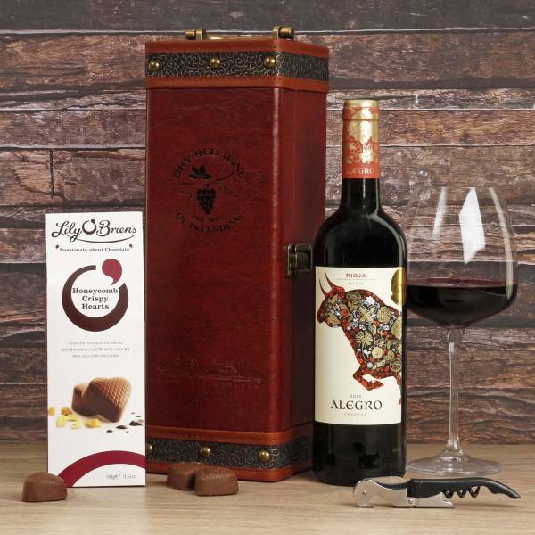 Single Vino Espanol & Irish Chocs in Leather Case