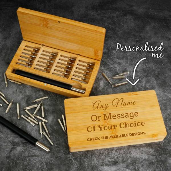 Personalised Bamboo Box with Precision Screwdriver Tool Set