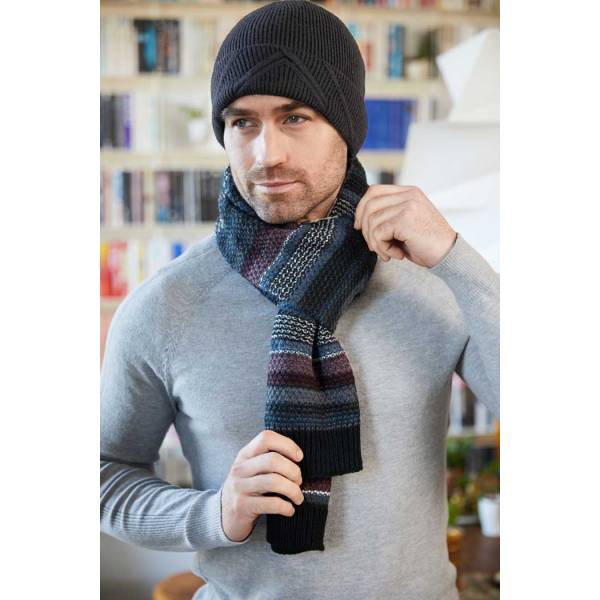 Gent's Knitted Stripe Scarf & Hat Set