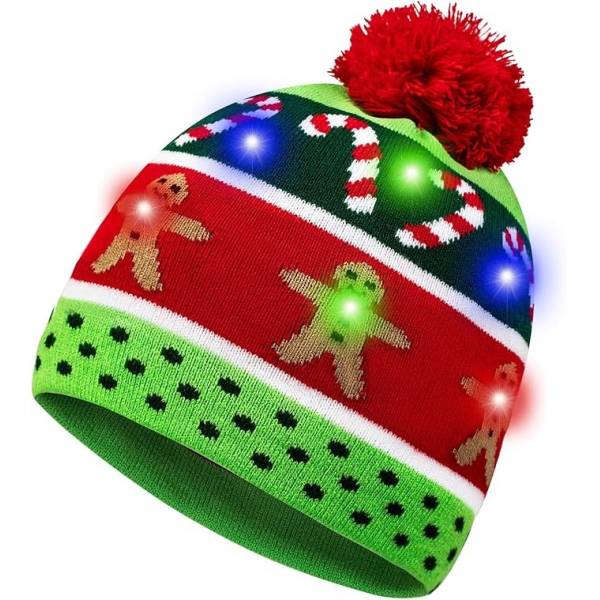 Christmas Gingerbread Novelty Light Up Beanie Hat