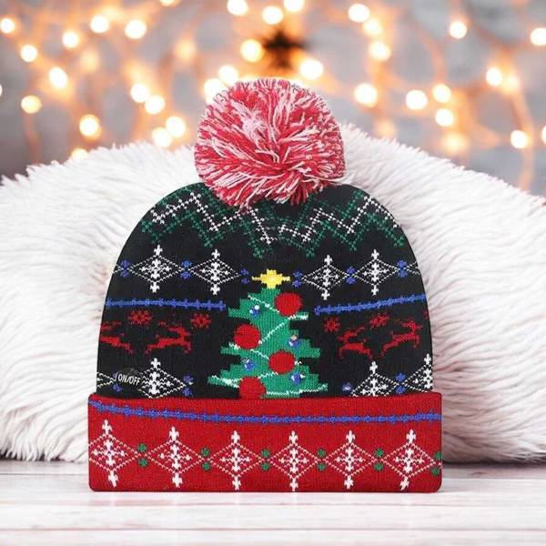 Christmas Fair Isle Novelty Light Up Beanie Hat