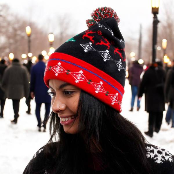 Christmas Fair Isle Novelty Light Up Beanie Hat