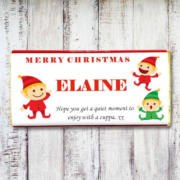 Merry Christmas Elf Personalised Chocolate Bar