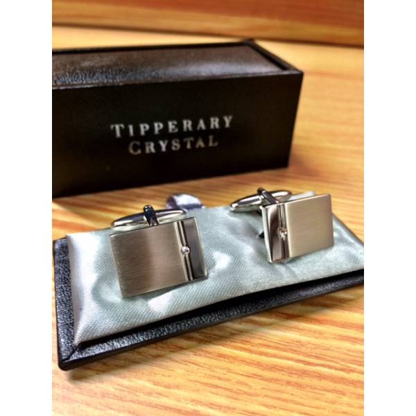 Silver Horizontal Line Cufflinks with Free Engraving from Tipperary Crystal