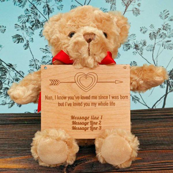 Nan Love - Wooden Plaque Personalised Teddy Bear