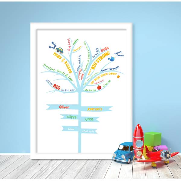 Happy Tree - Blue - Personalised Poster