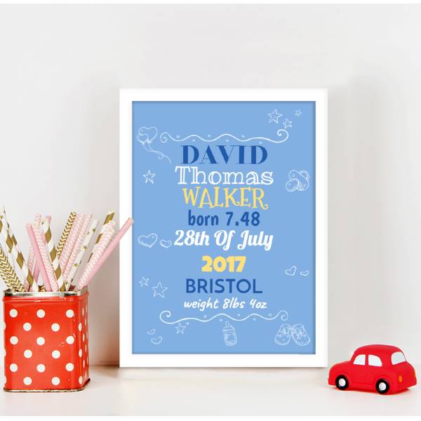 Baby Sketches Blue Personalised Poster