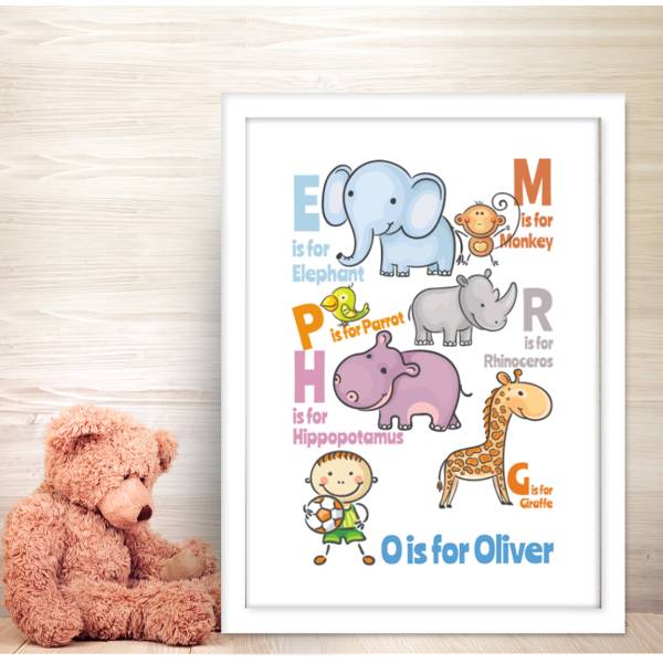 Animal Alphabet Boy Personalised Poster