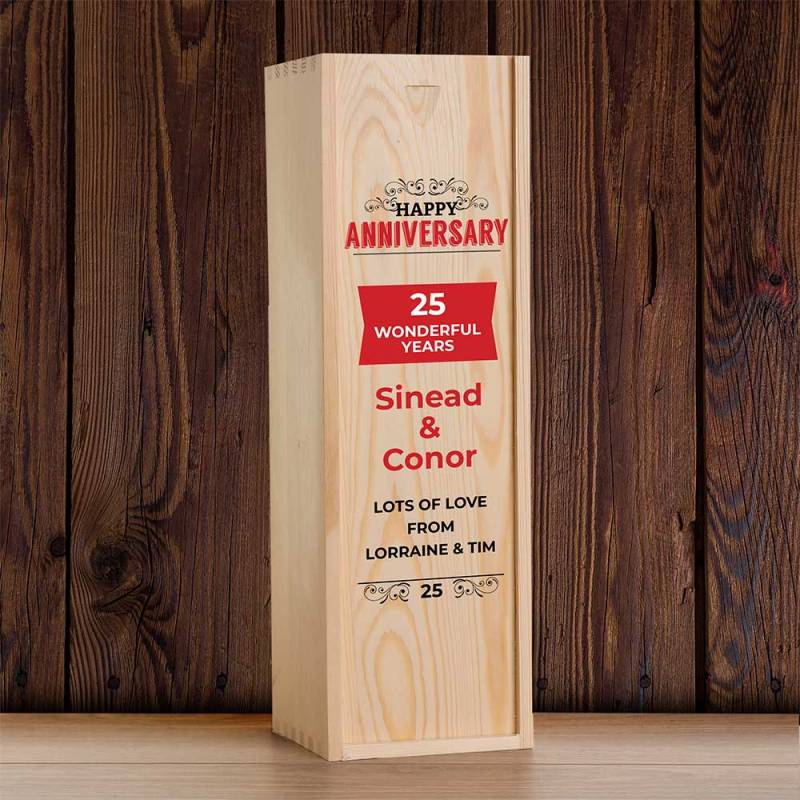 Happy Anniversary Personalised Wooden Single Wine Box (INCLUDES WINE)