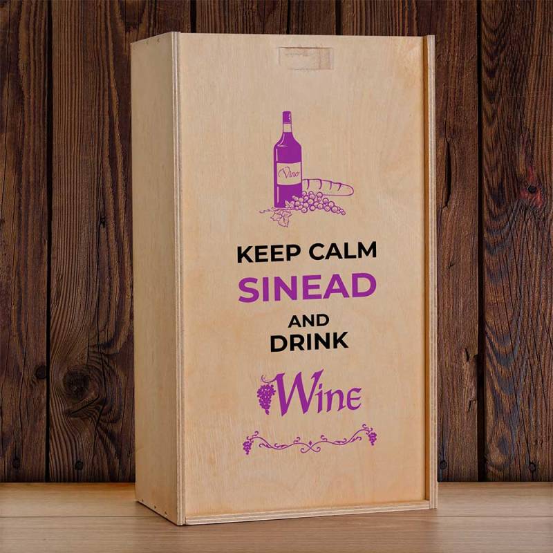 Keep Calm Personalised Wooden Double Wine Box (INCLUDES WINE)