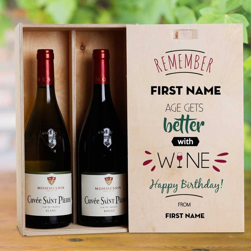 Age Gets Better with Wine Personalised Wooden Double Wine Box (INCLUDES WINE)