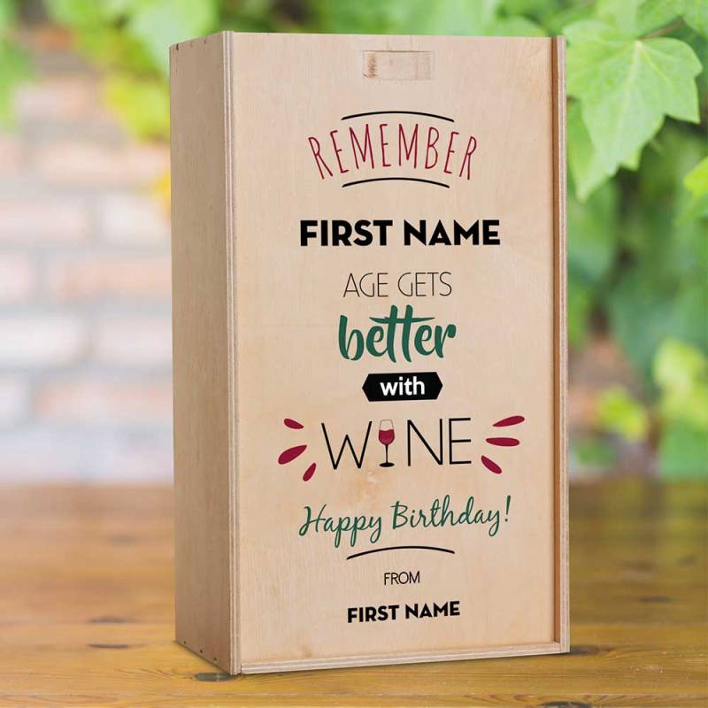 Age Gets Better with Wine Personalised Wooden Double Wine Box (INCLUDES WINE)