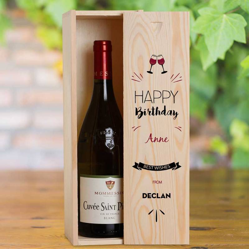 Best Wishes Birthday Personalised Wooden Single Wine Box (INCLUDES WINE)